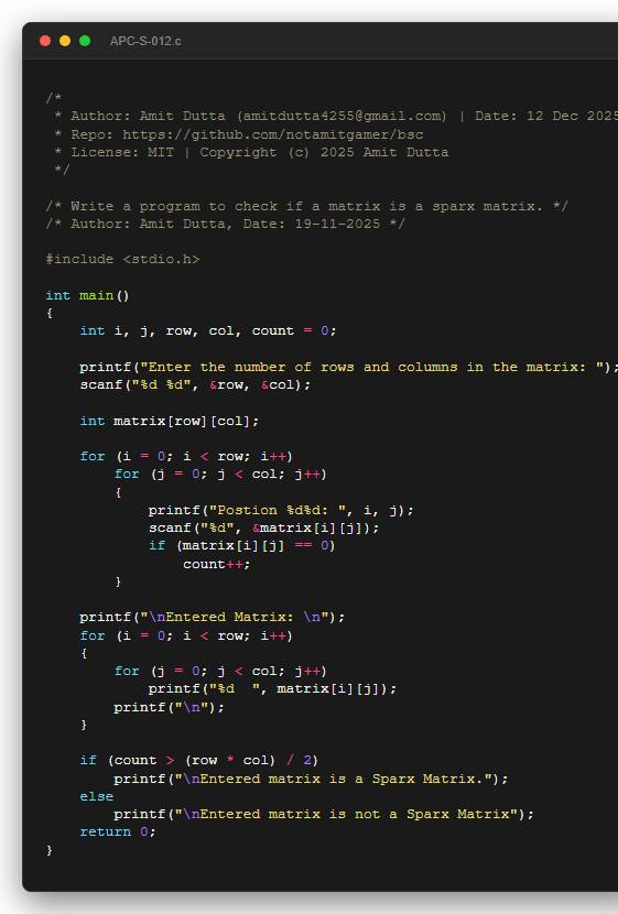 Write a program to check if a matrix is a sparx matrix.